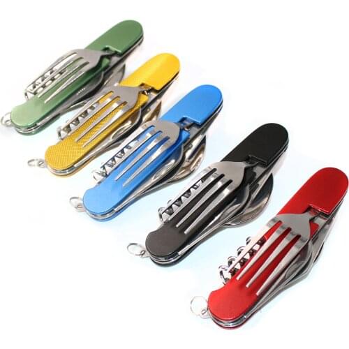 Outdoor Tableware Set Camping Cooking Supplies Stainless Steel Spoon Folding Kits Home Picnic Hiking Travel Tools portable knife