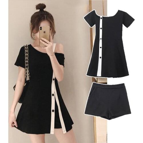 Spring and Summer Womens New Fashion Casual Sexy Women Dress and Loose Leggings Slim Shorts Party Two-piece Suit Free Shipping