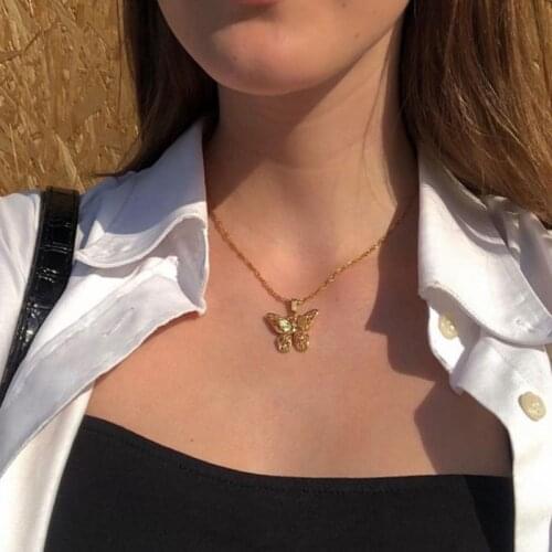 Butterfly Statement Necklaces Pendants Woman Chokers Collar Stainless Steel Water Wave Gold Chain Boho Jewelry Friendship Gift