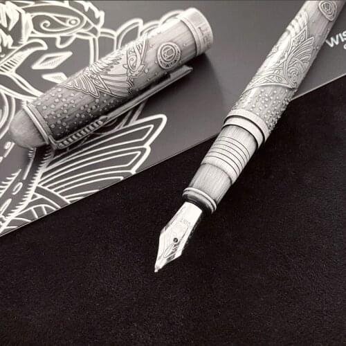 WishArt Silver Cream Chinese Zodiac Series Metal Carved Fountain Pen Signature Pen Mens And Womens High-end Office Gift Pen