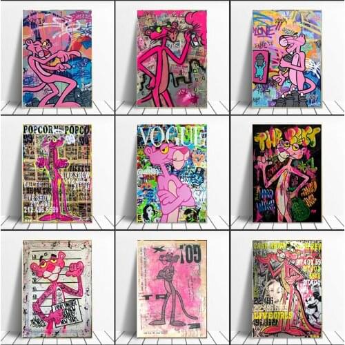 Canvas Painting Posters and Prints Disney Mickey Mouse Graffiti Pink Panther Street Wall Art Pictures for Living Room Home Decor
