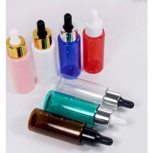50pcs 50ml Transparent Plastic PET Dropper Bottle Cosmetic Essence Packaging Container with Golden Silver Pipette