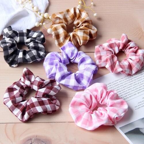 Retro Vintage Plaid Scrunchies Chouchou For Women Ponytail Hair Elastic Rope Cute Hair Bands 6pcs/pack Wholesale 2021 Spring