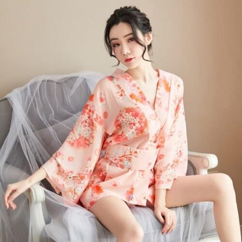 Sexy Sexy Dress for Sex Night Women Lingerie Passionately Tease Japanese Bear Printed Kimono Temptation Suit Home Bathrobe