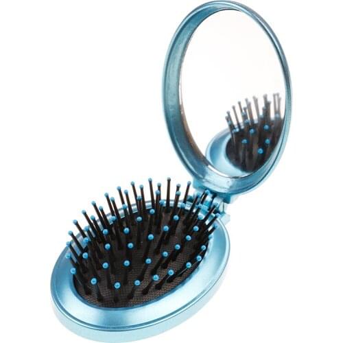 Girls Portable Mini Mirror Folding Comb Airbag Massage Round Hair Brush Extension Hairdressing Tools Shampoo Brush Comb