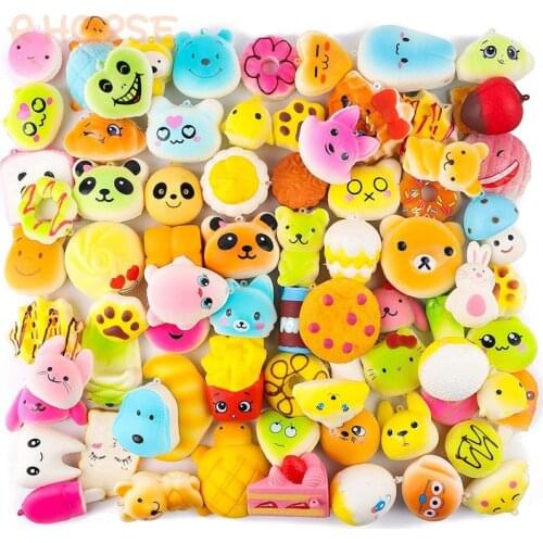 Random 50 PCS Colorful Medium Mini Squishy Toys Kawaii Soft Cream Scented Slow Rising Food and Animals for Children Toy