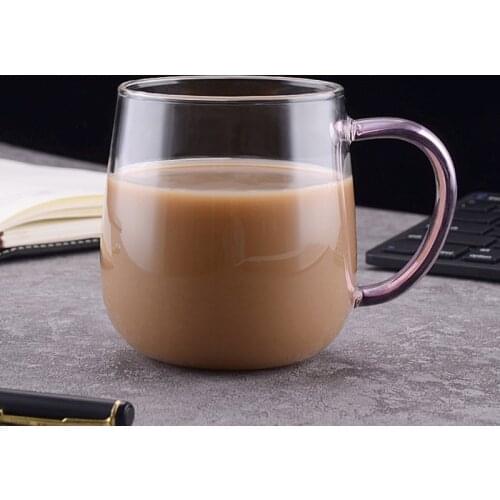 280mL/300mL/400mL Heat-Resistant Transparent Thicken Glass Cup Drinking Utensils Colorful Handle Glass Coffee Milk Tea Juice Mug