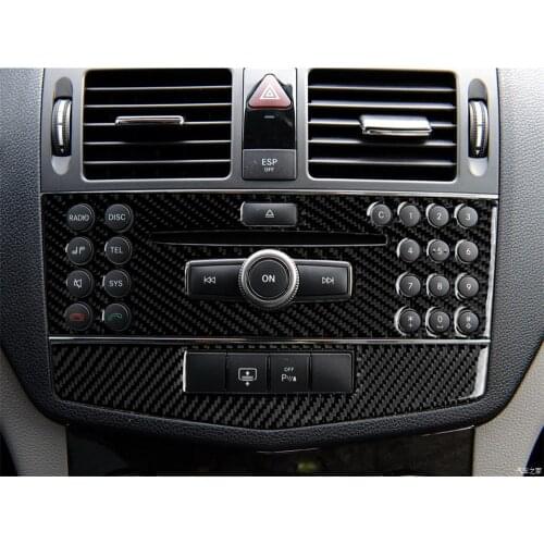 Carbon Fiber Interior Decoration Center Control Console CD Panel Cover Trim for Mercedes Benz W204 C Class Car Decal Accessories