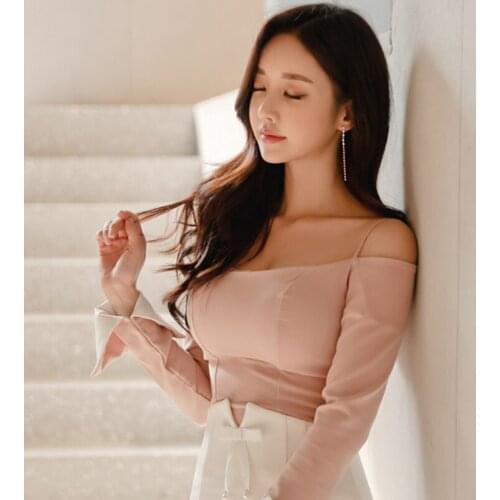 2019 Brand New Women Fashion Ee Shirt Slash Neck Off Shoulder Slim Sexy Women Tops Sweet Elegant Shirts Chemise Mujer Blusas