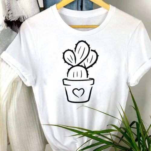 Women Clothes Cactus Love Style Lovely 90s Cartoon Print Mujer Camisetas Regular Tee Top Tshirt Female Graphic T-shirt