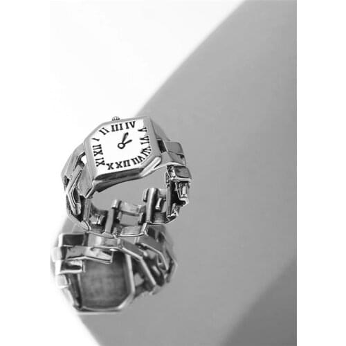 Sole Memory Mini Cute Watch Shape Roman Numerals 925 Sterling Silver Female Resizable Opening Rings SRI654