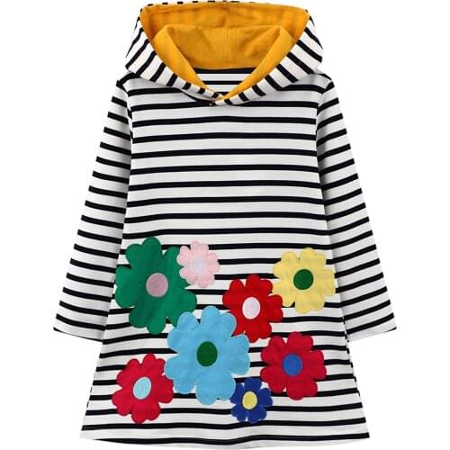 Girls Hoodies Dresses Striped Hoody Dress for 2-7 Years Girls Long Sleeve Causal Pullover Sweatshirts Jumper Summer Dresses