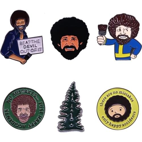 Happy Artist Bob Ross Pin No Mistakes Only Happy Accidents Inspirational Quotes Brooch Take your brush & the joy of painting