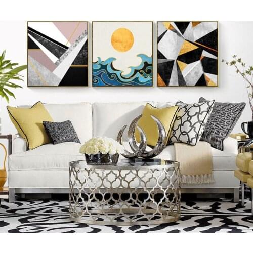 Golden sun fish Marble Pattern stitching Geometric Landscape Nordic Modern Art Picture Canvas Painting for porch Hotel Decora