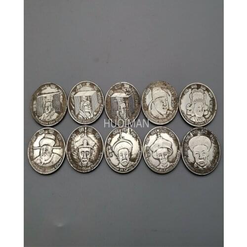 1 Set China Ten Ancient Emperors Coin Silver Dollar Souvenir Home Decoration Gifts Free Shipping