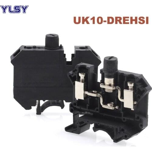 1Pcs Din Rail Screw Clamp Fuse Terminal Blocks UK10-DREHSI Electrical Wire Cable Connector Terminals Seat Morsettiera 10mm² 6.3A