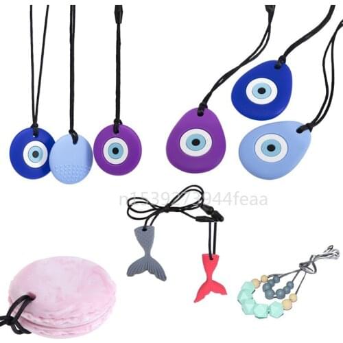 1PC Rainbow Brick Robot Skull Chew Necklace Autistic Baby Silicone Teether Autism Sensory Chewy Toys