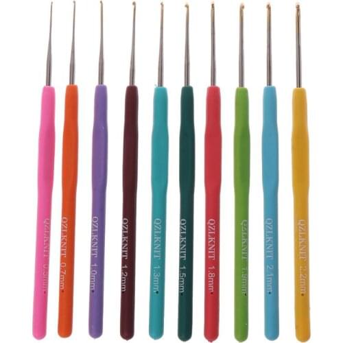 10Pcs/Set Bearded Needle Crochet Hooks Set Ergonomic Soft-Grip Handle Sewing Knitting Knitwear DIY Tools-S001