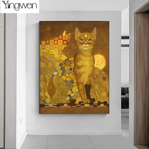 Diamond Painting Gustav Klimt Cat Animal Cross Stitch Art Painting Full Diamond Mosaic Embroidery Rhinestones Home Decoration