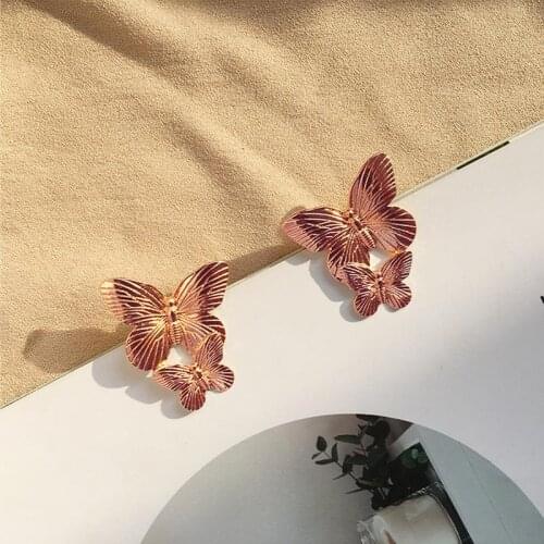 Coxeer 1 Pair Creative Women Ear Studs Fashion Retro Alloy Butterfly Decor Studs Earrings Jewelry Accessories Party Dress Up