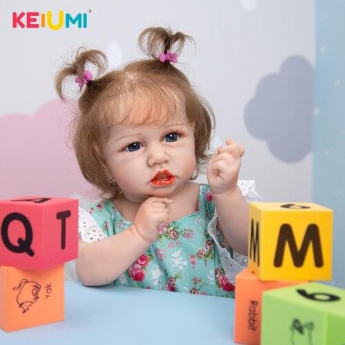 KEIUM full body silicone baby dolls realistic waterproof lovely fashion Newborn bebes reborn Wear Flower Romper Kid playmate toy