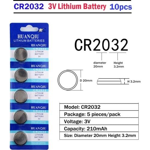 Hot Sale 10Pcs CR2032 Button Batteries DL2032 BR2032 ECR2032 Cell Coin Lithium Battery 3V CR2032 For Watch Electronic Toy Remote