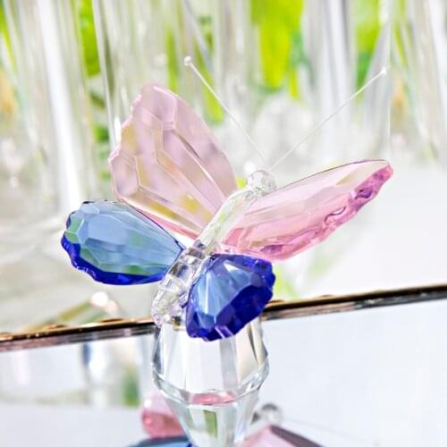 H&D 2.9in Crystal Butterfly Figurine Collection Animal Statue Ornament Home Table Decoration Wedding Souvenir Gifts (Pink+Blue)