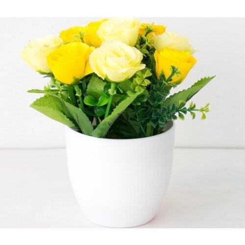 Artificial Potted Flower Classic Rose Pattern Landscaping Ornaments Plastic Floor Cabinet Shelf Fake Flower Plant for Home