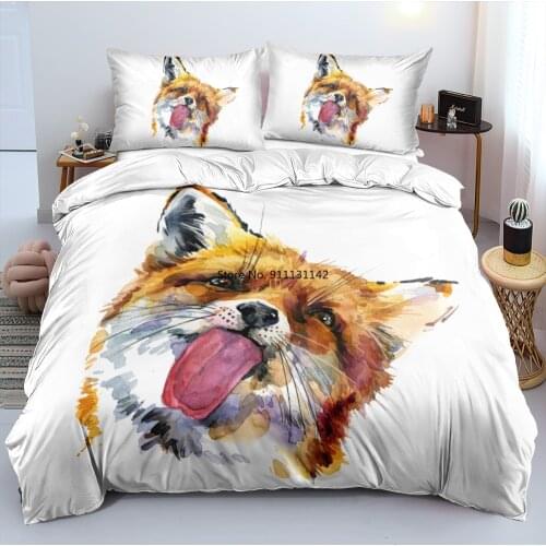 3D Cute Fox Digital Print Bedding Set Fashion Down Quilt Cover Pillowcase King Queen Double Full Size Home Textile