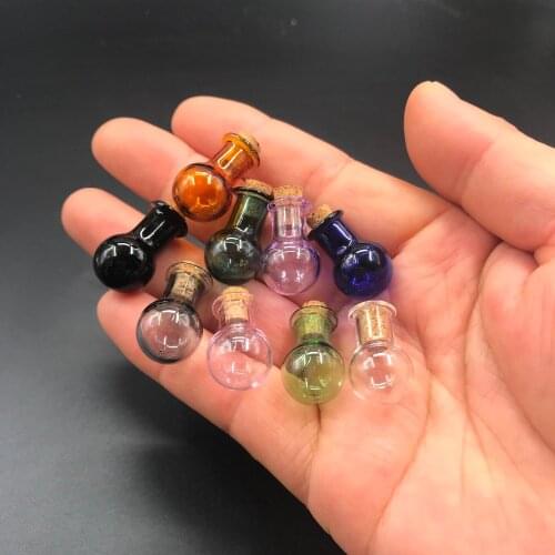 Colorful Glass Cork Bottles Mini Clear Glass Bottle Vials Empty Sample Jars Round Ball Vial Wishing Bottle DIY Pendants 10pcs