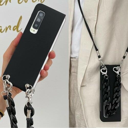Creativity DIY Love Buckle Chain Bracelet Case For Samsung Galaxy Z Fold 3 / Fold 2 5G With Neck Strap Crossbody PC Cover