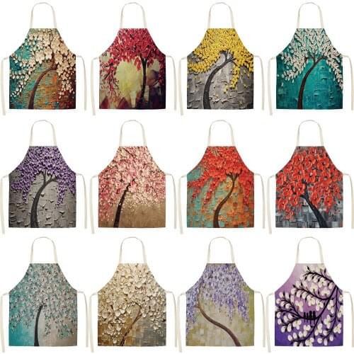 Plant Life Tree Antifouling Kitchen Apron Cotton Linen Sleeveless man women Chef Cooking Aprons Kitchen accessories 68*55cm 0016
