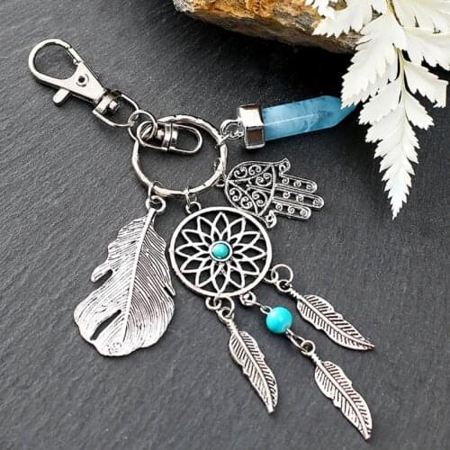 Mini Dream Catcher Keyring Metal Beaded Natural Feathers Handcraft Chic Keychain Hanging Ornaments Room Bedroom Wall Decoration
