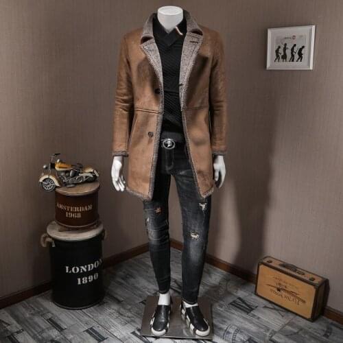 Fashion Mens Winter Thick Warm Fleece Lining Outerwear Coats Casual Long Sleeve Single Breasted Lapel Male Medium Length Coats