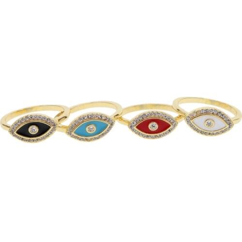 Fashion turkish evil eye ring us size 6 7 8 gold filled cubic zirconia cz paved women party finger ring lucky enamal jewelry