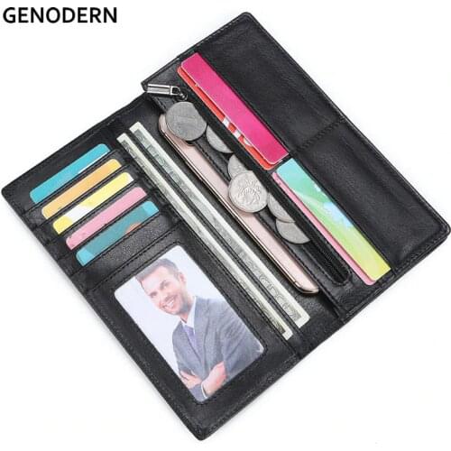 GENODERN Genuine Leather Long Wallet for Men Cowhide Male Purse with Coin Pocket Phone Holder Busines Men Wallets