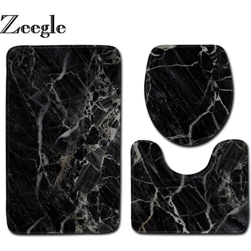 Zeegle 3Pcs Bath Mat Set Marble Pattern Bathroom Rugs Non-Slip Bath Floor Mat Pedestal Rug U-Shaped Toilet Rug Bath Carpet