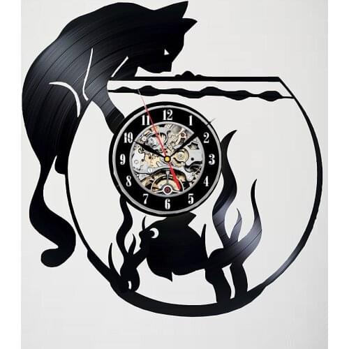 Vinyl Record Wall Clock for Cat Fans - Exciting guest room decor - Perfect gift idea for children, adults, men and women