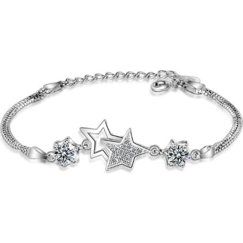 New product design atmosphere fashion wild two-color five-pointed star female models silver plated bracelets JO061