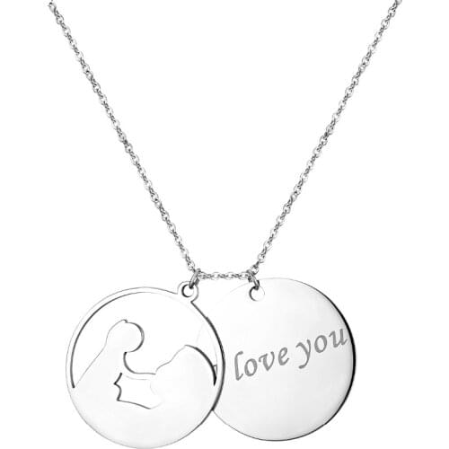 BONISKISS Unique Round Necklace For Women Silver Color Stainless Steel Customize"I Love You Mom" Necklaces Ladys Charm Jewelry