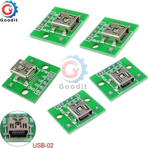 5pcs Mini USB to DIP Adapter Converter For 2.54mm PCB Board DIY Power Supply Module Board Adapter Female