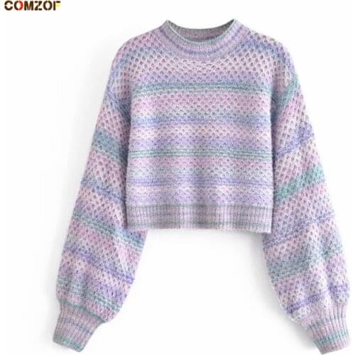 Fashion Tie-Dye Women Pullover Sweaters Long Sleeve Crop Tops 2021 Autumn Hollow Out Knitwear Clothing водолазка женская