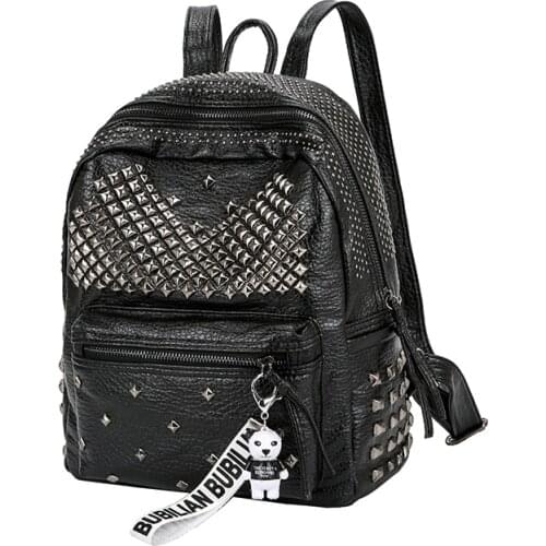 New Arrival 2019 Fashion Women PU leather Backpack Preppy Rivet School Bags Ladies Small Backpack Traveling Backpack