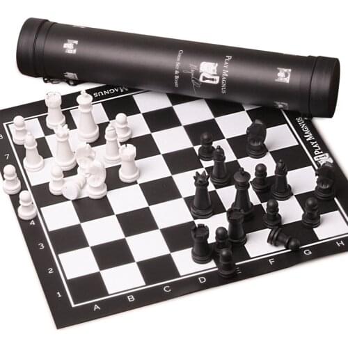 High Quality Plastic Chess Game Leather Chessboard Black And White Chess Pieces Features Chess Set with Cylinder I161
