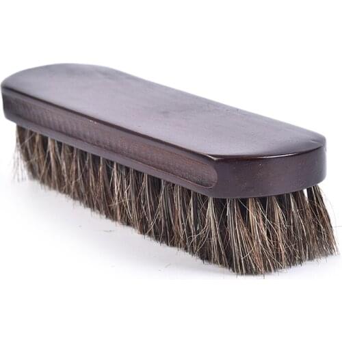 1Pc Horsehair Shoe Brush Polish Wood Handle Natural Leather Soft Polishing Tool