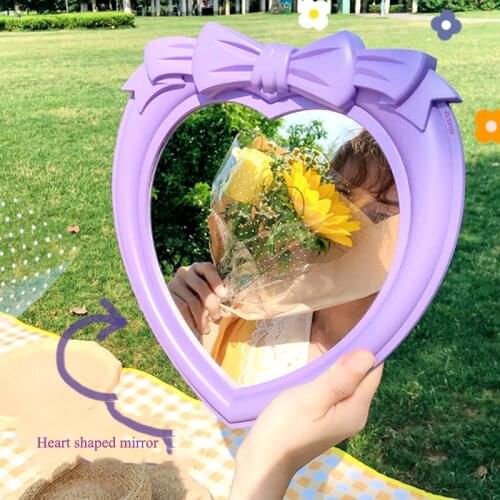 Cute Pink Girl Wall-mounted Cosmetic Mirror Desktop Love Princess Mirror Makeup Mirror Heart Shaped Manual DIY Dressing Mirror