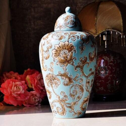 Blue carving painting Jingdezhen ceramic ginger jars Antique Porcelain temple jars porcelain ginger jars for sale