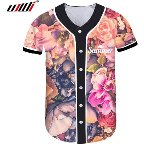 UJWI Men/Woman Short 3D Print Rose Flower Summer Baseball Jersey Shirt Casual Large Size Clothing Unisex Spring Drop Shipping