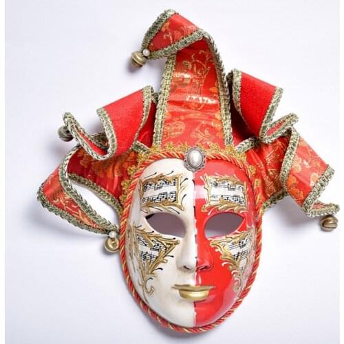 Smiling Jester Joker Full Face Men Venetian Masquerade Decorative Wall Mask Bell Halloween Gift