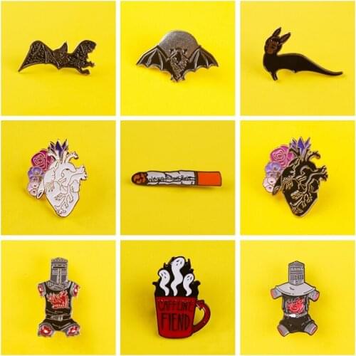 Punk Flower Heart Badge Bat Badges for Backpack Badges for Clothes Enamel Pins Brooch Clothes Lapel Pin Accessories Gifts Decor